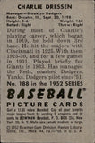 1952 Charlie Dressen Bowman #188 Brooklyn Dodgers 2 BV$25