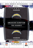 2025 Omarion Hampton Tre Harris Panini Origins DUAL ROOKIE AUTOGRAPH 82/100 RC AUTO #DA-4 Los Angeles Chargers
