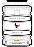 2025 Jayden Higgins Jaylin Noel Panini National Treasures NFL ROOKIE GEAR COMBO MATERIALS 37/49 PATCH FOOTBALL RC #RGCM-HN Houston Texans