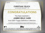 2021 Christian Yelich Topps Definitive Collection JUMBO GAME-USED JERSEY MEMORABILIA 26/50 #DJR-CY Milwaukee Brewers