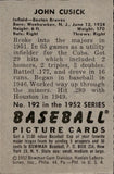 1952 John Cusick Bowman #192 Boston Braves BV$15