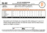 2024 Kyle Harrison Topps Chrome ROOKIE AUTOGRAPH RC AUTO #RA-KH San Francisco Giants