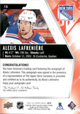 2021-22 Alexis Lafreniere Upper Deck SPX AUTOGRAPH AUTO #13 New York Rangers