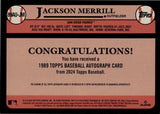 2024 Jackson Merrill Topps 1989 DESIGN ROOKIE AUTOGRAPH RC AUTO #89AU-JM San Diego Padres 1
