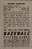 1952 Randy Gumpert Bowman #106 Boston Red Sox BV$15