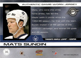 2001-02 Mats Sundin Pacific GAME-WORN JERSEY 505/760 #35 Toronto Maple Leafs