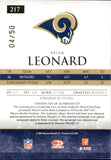 2007 Brian Leonard Donruss Gridiron Gear ROOKIE GRIDIRON GEMS AUTOGRAPH 4/50 JERSEY PATCH FOOTBALL RC AUTO #217 St. Louis Rams