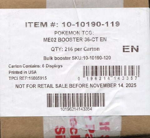 Pokemon Mega Evolution Phantasmal Flames, 6 Booster Box Case *RELEASES 11/14*