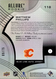 2021-22 Matthew Phillips Upper Deck Allure ROOKIE BLUE LINE AUTO JERSEY 9/75 AUTOGRAPH #118 Calgary Flames