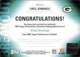 2007 Greg Jennings Topps Performance BRKOUT AUTOGRAPH AUTO #BA-GJ Green Bay Packers