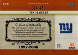 2007 Tiki Barber Donruss Playoff National Treasures TIMELINE GAME-WORN PRIME JERSEY 24/25 #T-TB New York Giants