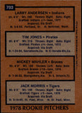 1978 Larry Andersen Tim Jones Mickey Mahler Jack Morris Topps ROOKIE PITCHERS #703 Indians Pirates Braves Tigers 2 BV$25