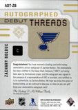 2024-25 Zachary Bolduc Upper Deck Ultimate Collection AUTOGRAPHED DEBUT THREADS ROOKIE 155/199 RC AUTO PATCH #ADT-ZB St. Louis Blues