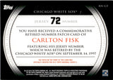2012 Carlton Fisk Topps SERIES TWO COMMEMORATIVE RETIRED NUMBER PATCH #RN-CF Chicago White Sox