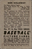 1952 Don Kolloway Bowman #91 Detroit Tigers 4 BV$15