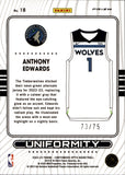 2022-23 Anthony Edwards Panini Contenders Optic UNIFORMITY BLUE CRACKED ICE PRIZM 73/75 #18 Minnesota Timberwolves