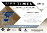 2018-19 Brayden Schenn Upper Deck SP Authentic SIGN OF THE TIMES AUTOGRAPH AUTO #SOTT-SC St. Louis Blues
