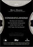 2022 Bryce Harper Topps Sterling STERLING SPLENDOR AUTOGRAPH JUMBO PATCH 4/5 AUTO GAME-USED #SSJPA Philadelphia Phillies