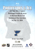 2024-25 Jordan Binnington Upper Deck Allure PROTECTORS OF THE ICE GREEN SPECTRUM 72/99 #PI-3 St. Louis Blues