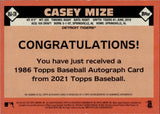 2021 Casey Mize Topps 1986 DESIGN ROOKIE AUTOGRAPH RC AUTO #86A-CM Detroit Tigers