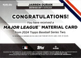 2024 Jarren Duran Topps SERIES TWO MAJOR LEAGUE MATERIAL GAME-USED MEMORABILIA JERSEY #MLM2-JDU Boston Red Sox