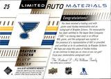 2019-20 Brayden Schenn Upper Deck SP Authentic LIMITED AUTO MATERIALS 36/100 AUTOGRAPH PATCH #25 St. Louis Blues