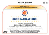 2022 Indya Nivar Topps Chrome McDonald's All-American AUTOGRAPH REFRACTOR AUTO #CA-IN Stanford Cardinal