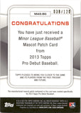 2013 Bubba Grape Topps Pro Debut MASCOTS 38/120 #MAS-BG Jamestown Jammers Pittsburgh Pirates