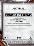 2022 Gavin Lux Topps Museum Collection MEANINGFUL MATERIAL GOLD GAME-USED MEMORABILIA 18/25 #MMR1-GL Los Angeles Dodgers