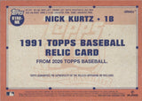 2026 Nick Kurtz Topps 1991 DESIGN PLAYER-WORN MEMORABILIA JERSEY RELIC #91R2-NK Oakland A's