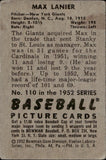 1952 Max Lanier Bowman #110 New York Giants BV$15