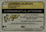 2022 Jarren Duran Topps Heritage CLUBHOUSE COLLECTION ROOKIE GAME-USED MEMORABILIA JERSEY RC #CC-JD Boston Red Sox