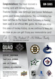 2024-25 Jeremy Swayman Thatcher Demko Jake Oettinger Connor Hellebuyck Upper Deck Ultimate QUAD MATERIALS 82/149 GAME-USED JERSEYS #QM-SDOS Bruins Canucks Stars Jets
