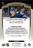 2024-25 Jonathan Lekkerimaki Upper Deck Stature ROOKIE RED AUTO 85/99 RC AUTOGRAPH #40 Vancouver Canucks