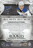2024-25 Zachary Bolduc Upper Deck Artifacts GOLD AUTO MATERIALS ROOKIE DUAL JERSEY AUTOGRAPH RC 197/199 #182 St. Louis Blues
