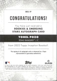 2022 Yohel Pozo Topps Inception ROOKIES & EMERGING STARS AUTOGRAPH 9/299 RC AUTO #BRES-YPO Texas Rangers