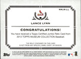 2013 Lance Lynn Topps Museum Collection MOMENTOUS MATERIAL JUMBO RELIC JERSEY 27/35 #MMJR-LL St. Louis Cardinals