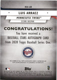 2020 Luis Arraez Topps SERIES ONE BASEBALL STARS BLACK BORDER AUTOGRAPH 87/199 AUTO #BSA-LAR Minnesota Twins