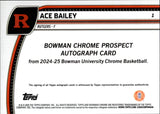 2024-25 Ace Bailey Bowman University Chrome 1ST BOWMAN BLUE REPTILIAN REFRACTOR AUTOGRAPH 23/150 AUTO #1 Rutgers Scarlet Knights Utah Jazz