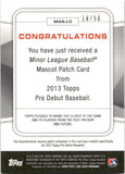 2013 Louie Topps Pro Debut MASCOTS GOLD 18/50 #MAS-LO CHESAPEAKE BAYSOX BALTIMORE ORIOLES
