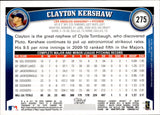 2011 Clayton Kershaw Topps DIAMOND ANNIVERSARY #275 Los Angeles Dodgers