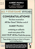 2007 Albert Pujols Topps ALL-STAR GAME STITCHES JERSEY RELIC #ASAP St. Louis Cardinals