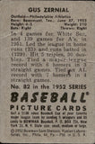1952 Gus Zernial Bowman #82 Philadelphia Athletics BV$25