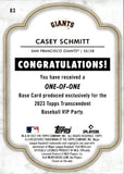 2023 Casey Schmitt Topps Transcendent VIP PARTY ROOKIE 1/1 ONE-OF-ONE RC #83 San Francisco Giants