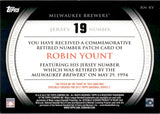 2012 Robin Yount Topps SERIES TWO COMMEMORATIVE RETIRED NUMBER PATCH #RN-RY Milwaukee Brewers