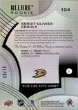 2020-21 Benoit-Olivier Groulx Upper Deck Allure ROOKIE BLUE LINE AUTO JERSEY 13/75 AUTOGRAPH RC #104 Anaheim Ducks