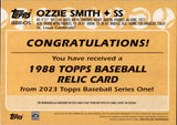 2023 Ozzie Smith Topps SERIES ONE 1988 DESIGN RELIC GAME-USED MEMORABILIA JERSEY #88R-OS St. Louis Cardinals