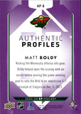 2023-24 Matt Boldy Upper Deck SP AUTHENTIC PROFILES PURPLE 7/99 #AP-8 Minnesota Wild