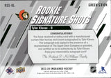 2023-24 Tyler Kleven Upper Deck Engrained ROOKIE SIGNATURE SHOTS GREEN STICK AUTO 4/75 RC AUTOGRAPH #RSS-KL Ottawa Senators