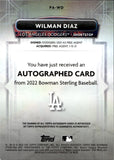 2022 Wilman Diaz Bowman Sterling PROSPECT WAVE REFRACTOR AUTOGRAPH 103/125 AUTO #PA-WD Los Angeles Dodgers